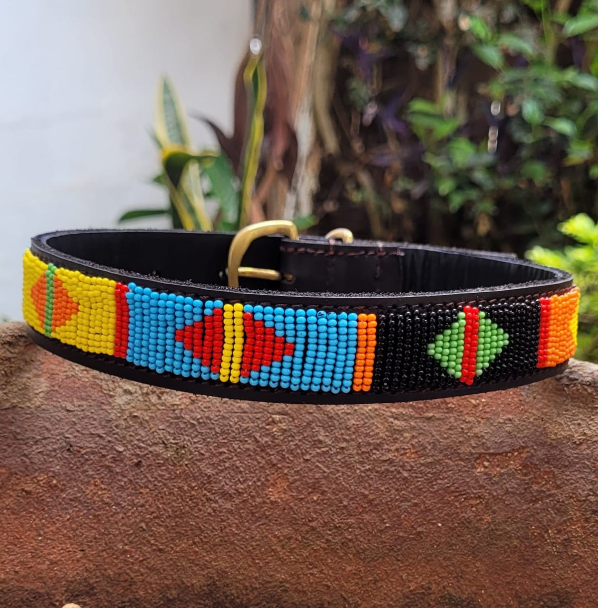 Colorful  Maasai Beaded Leather Dog Collar - Maasai Chief