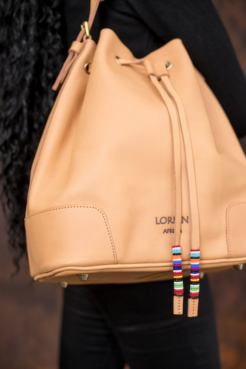 Women Leather Bucket Bag - Maasai Chief